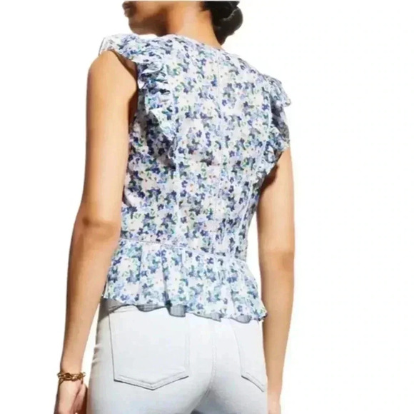 NWT Veronica Beard Araya Floral Flutter-Sleeve Peplum Top Cobalt Blue Multi 8 - Picture 4 of 8
